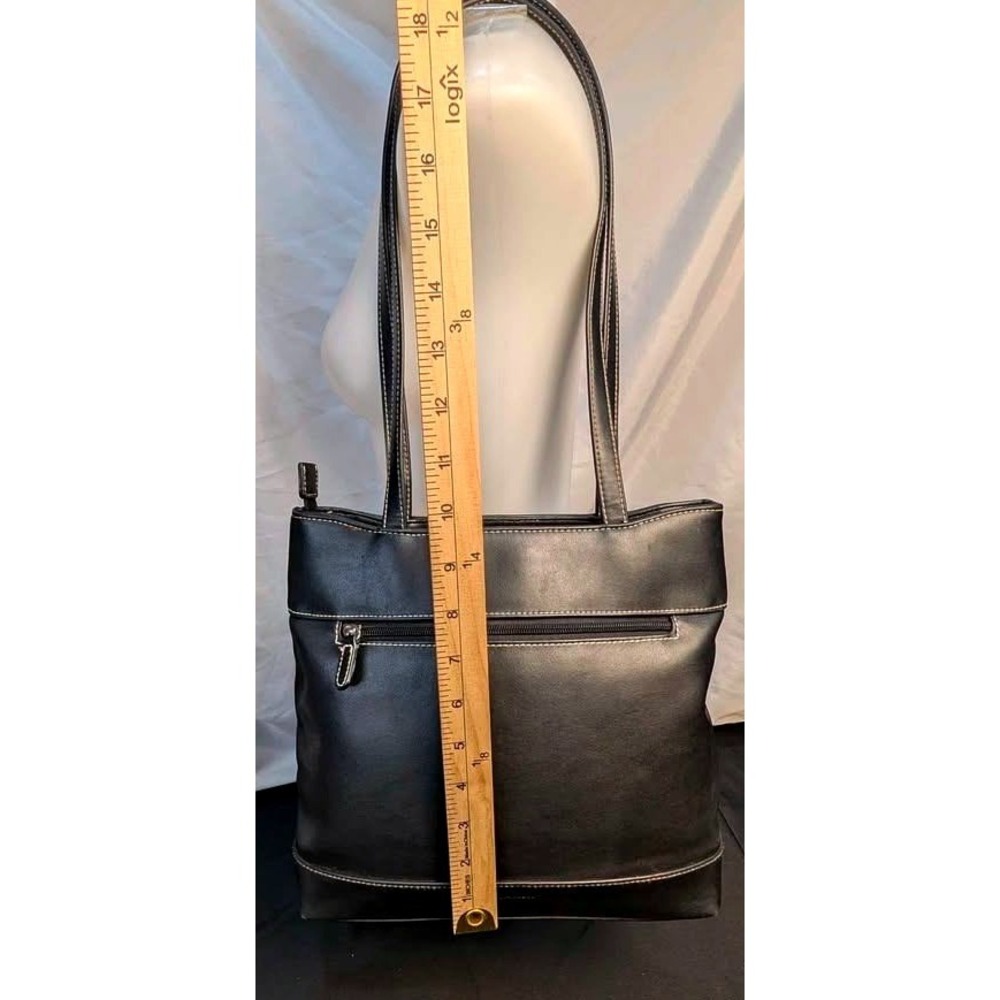 Villager Liz Claiborne ~ Tote Handbag ~ Medium Black/Contrast Stitch ~ Clean‎